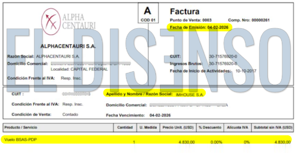 Vuelo de ida a nombre de ImHouse SA de Marcelo Grandio - El Disenso
