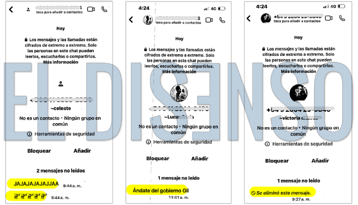 Mensajes denunciados por Sebastián Pareja en la justicia