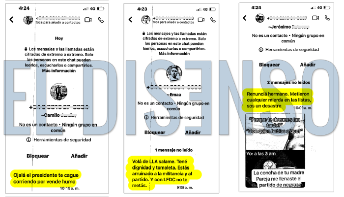 Mensajes denunciados por Sebastián Pareja en la justicia