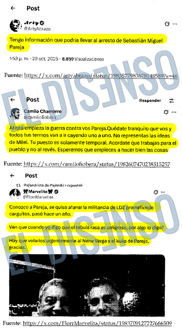 Tuits denunciados por Sebastián Pareja en la justicia