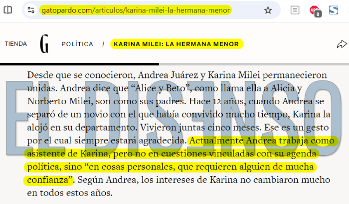 Andrea es asistente de Karina (Fuente: Gatopardo.com)