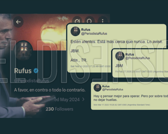 Martín Menem con celular y capturas de los tuits borrados de la cuenta anónima Periodista Rufus