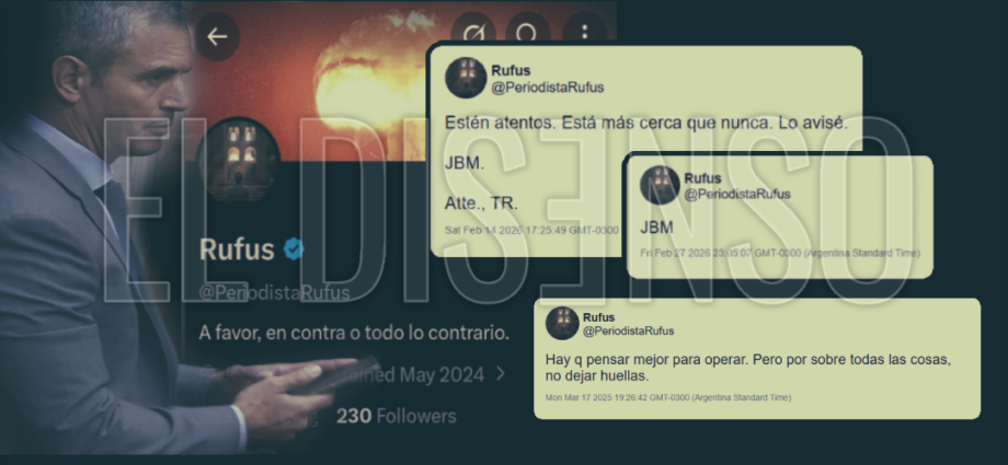 Martín Menem con celular y capturas de los tuits borrados de la cuenta anónima Periodista Rufus