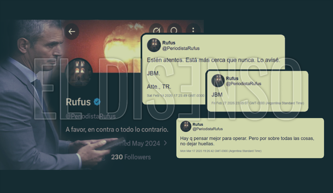 Martín Menem con celular y capturas de los tuits borrados de la cuenta anónima Periodista Rufus