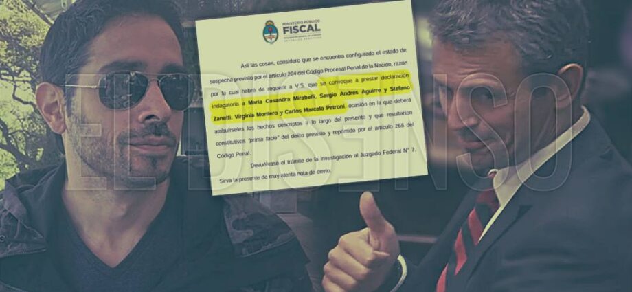 Montaje fotográfico de Martín Menem junto a Sergio Aguirre y el documento judicial de pedido de indagatoria.