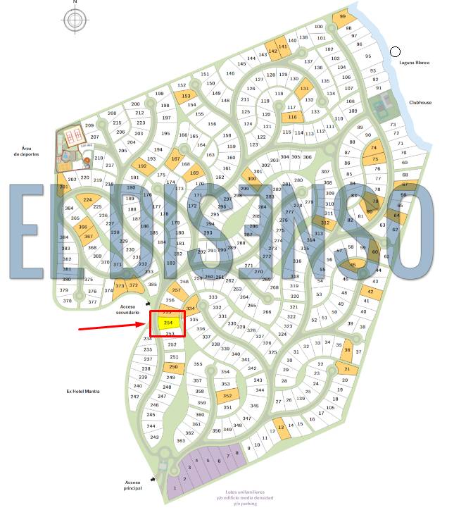 Detalle del plano de lotes y masterplan de Reserva Montoya desarrollado por Ardax SA en Maldonado, Uruguay, donde se ubica el terreno del diputado Ritondo.